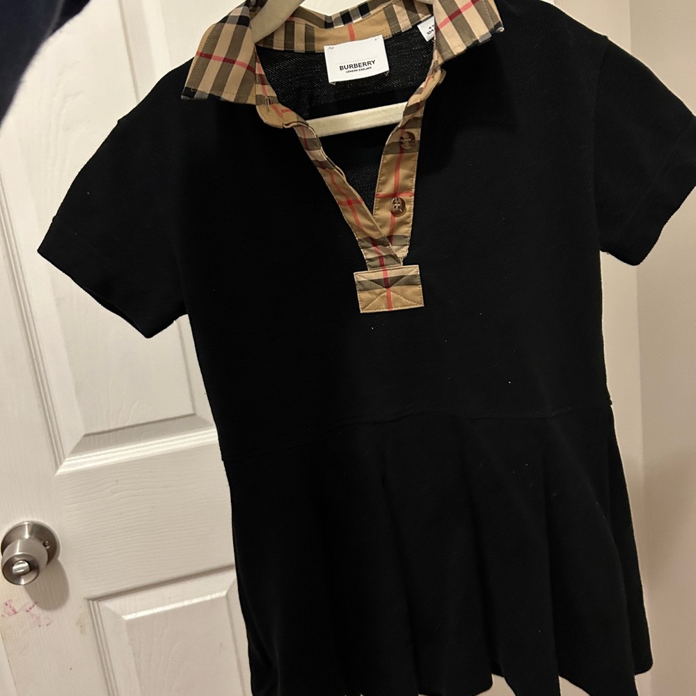 Burberry Kids Black Polo with Check Collar